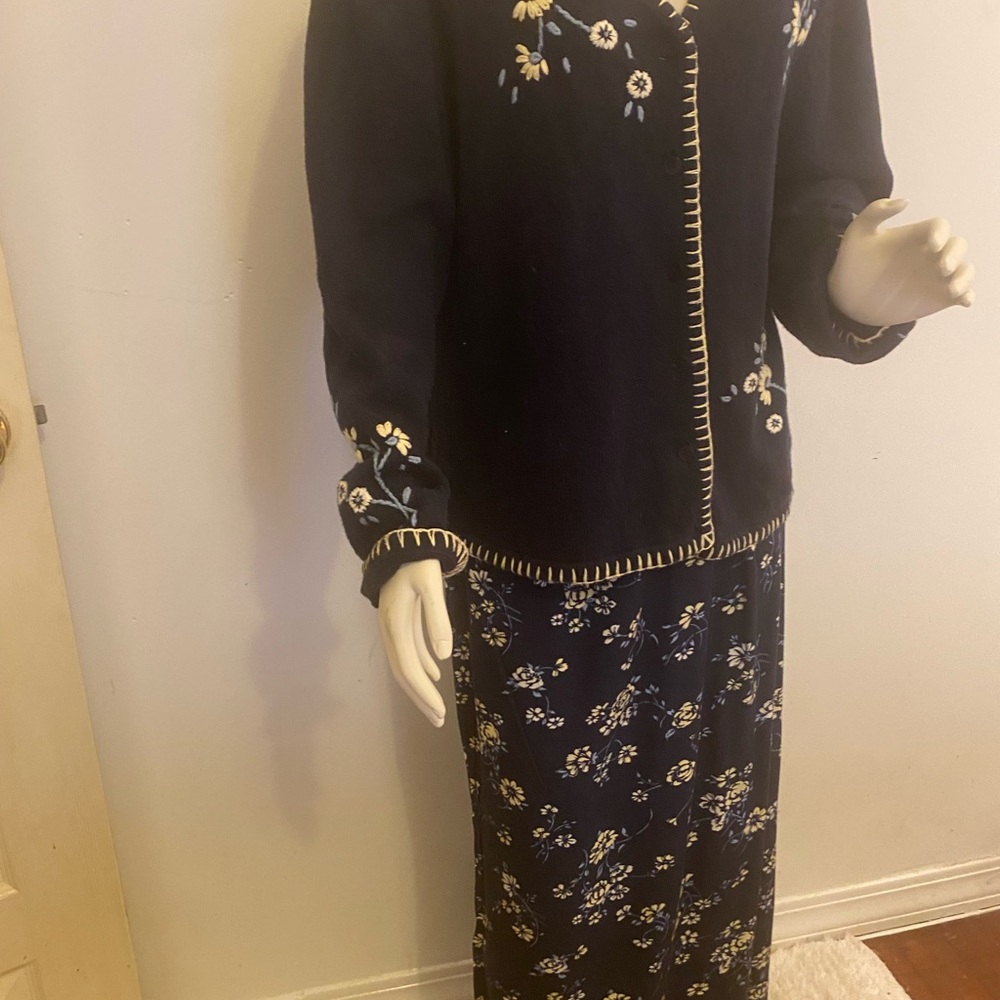 Navy sweater with matching skirt